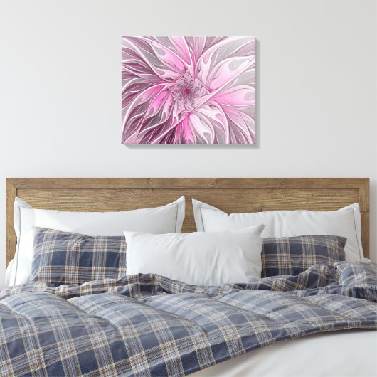 Fractal Pink Flower Dream, floral Fantasy Pattern Canvas Afdruk (Insitu (Slaapkamer))