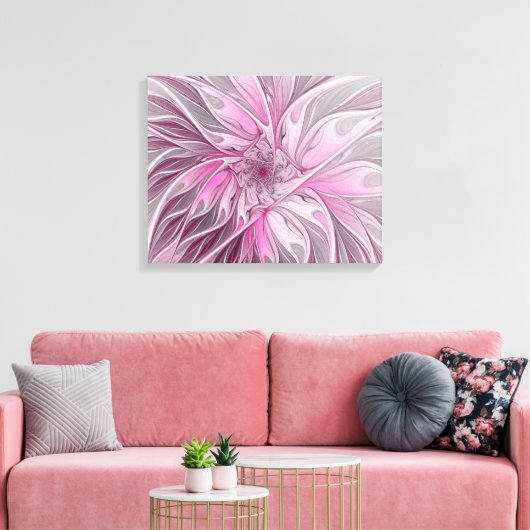 Fractal Pink Flower Dream, floral Fantasy Pattern Canvas Afdruk (Insitu (Woonkamer))
