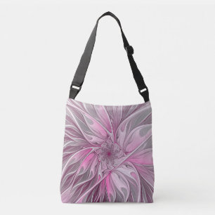 Fractal Pink Flower Dream, Floral Fantasy Pattern Crossbody Tas