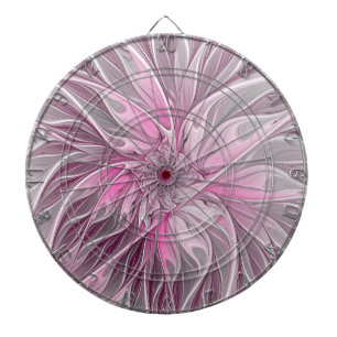 Fractal Pink Flower Dream, Floral Fantasy Pattern Dartbord