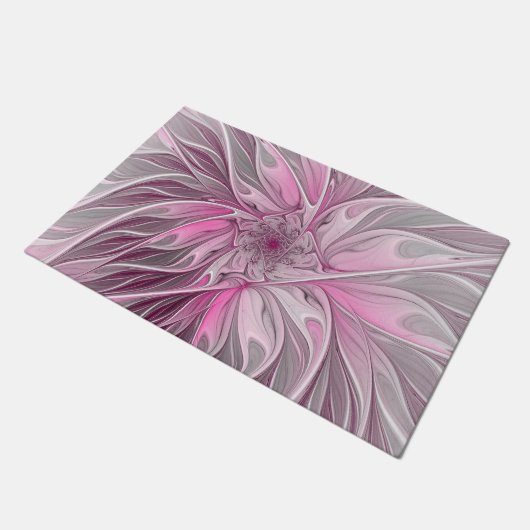 Fractal Pink Flower Dream, Floral Fantasy Pattern Deurmat (Schuin)