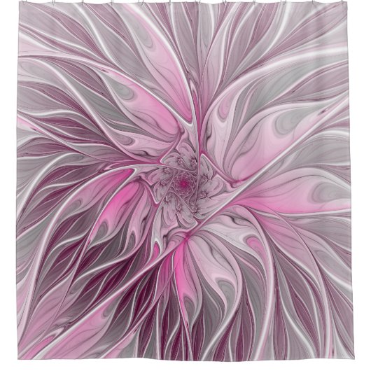 Fractal Pink Flower Dream, Floral Fantasy Pattern Douchegordijn (Voorkant)