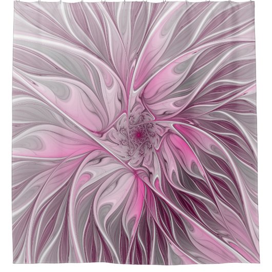 Fractal Pink Flower Dream, Floral Fantasy Pattern Douchegordijn (Voorkant)