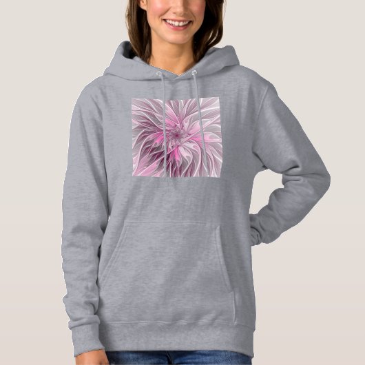 Fractal Pink Flower Dream, Floral Fantasy Pattern Hoodie (Voorkant)