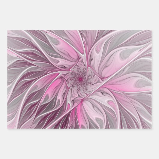 Fractal Pink Flower Dream, floral Fantasy Pattern Inpakpapier Vel (Voorkant)
