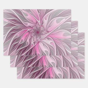 Fractal Pink Flower Dream, floral Fantasy Pattern Inpakpapier Vel
