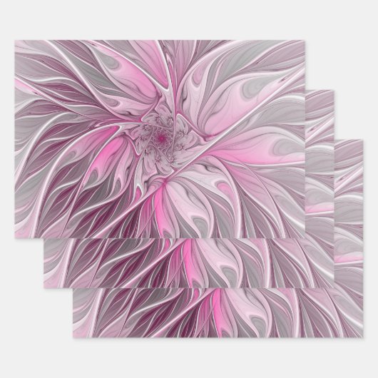 Fractal Pink Flower Dream, floral Fantasy Pattern Inpakpapier Vel (Set)