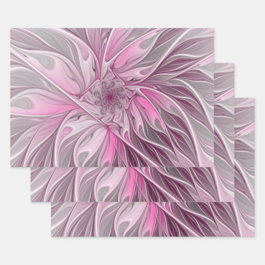 Fractal Pink Flower Dream, floral Fantasy Pattern Inpakpapier Vel (Set)