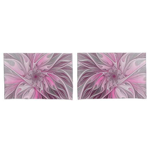 Fractal Pink Flower Dream, Floral Fantasy Pattern Kussensloop (Voorkant-Set)