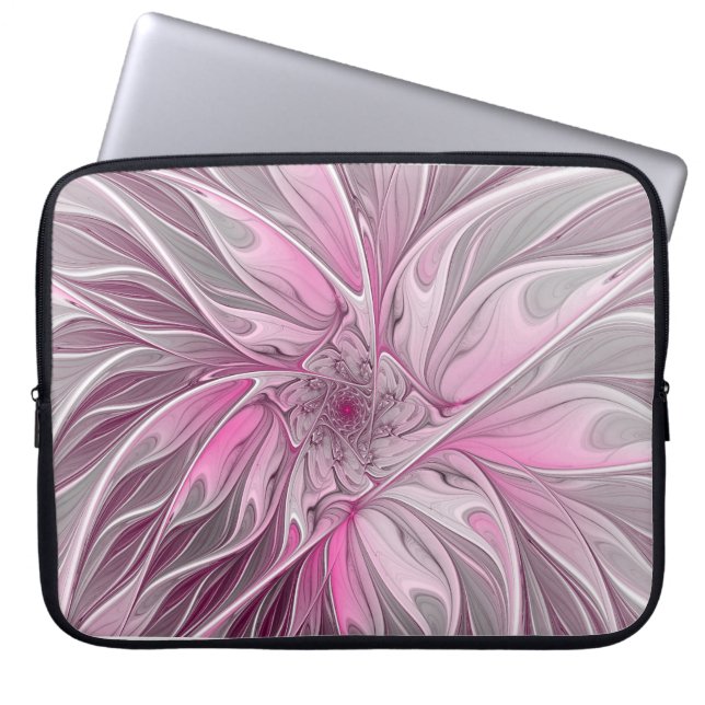 Fractal Pink Flower Dream, floral Fantasy Pattern Laptop Sleeve (Voorkant)