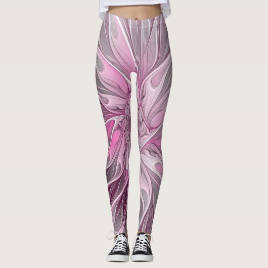 Fractal Pink Flower Dream, Floral Fantasy Pattern Leggings (Voorkant)