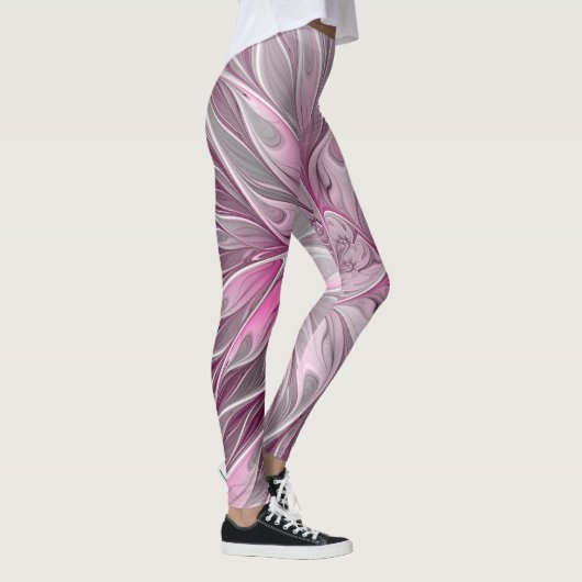 Fractal Pink Flower Dream, Floral Fantasy Pattern Leggings (Rechts)