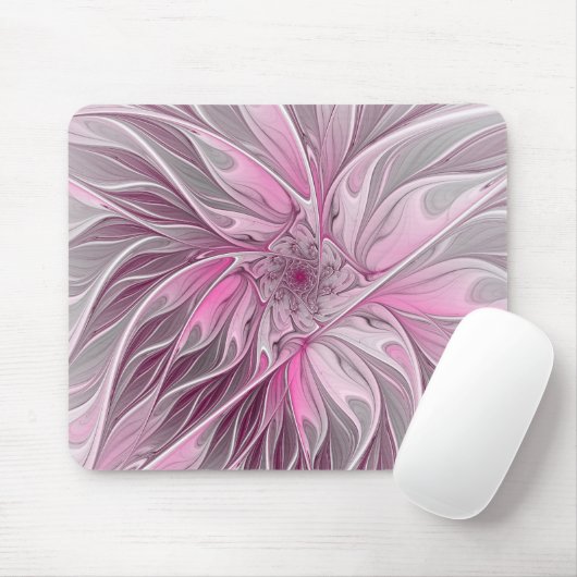 Fractal Pink Flower Dream, Floral Fantasy Pattern Muismat (Met muis)