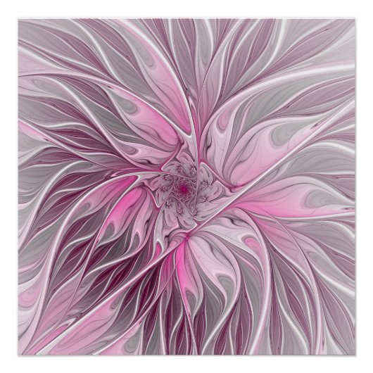 Fractal Pink Flower Dream, floral Fantasy Pattern Poster (Voorkant)