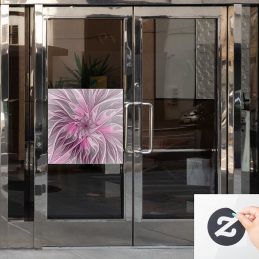 Fractal Pink Flower Dream, Floral Fantasy Pattern Raamsticker (Kantoordeur)