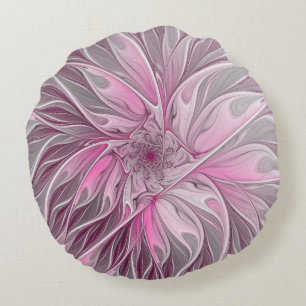 Fractal Pink Flower Dream, floral Fantasy Pattern Rond Kussen