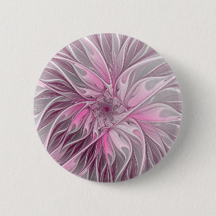 Fractal Pink Flower Dream, Floral Fantasy Pattern Ronde Button 5,7 Cm