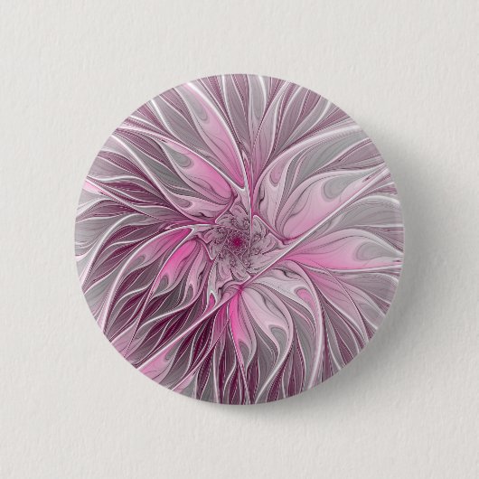Fractal Pink Flower Dream, Floral Fantasy Pattern Ronde Button 5,7 Cm (Voorkant)