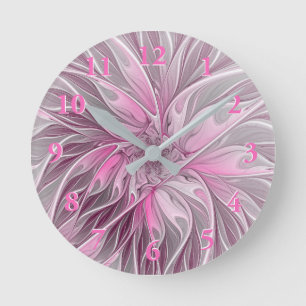 Fractal Pink Flower Dream, floral Fantasy Pattern Ronde Klok