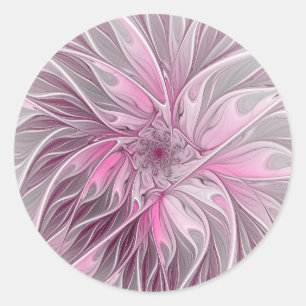 Fractal Pink Flower Dream, Floral Fantasy Pattern Ronde Sticker