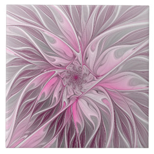 Fractal Pink Flower Dream, Floral Fantasy Pattern Tegeltje