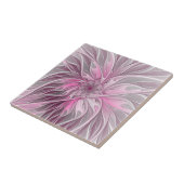 Fractal Pink Flower Dream, Floral Fantasy Pattern Tegeltje (Zijkant)