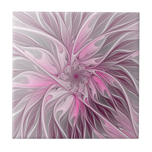 Fractal Pink Flower Dream, Floral Fantasy Pattern Tegeltje (Voorkant)