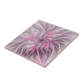Fractal Pink Flower Dream, Floral Fantasy Pattern Tegeltje (Zijkant)