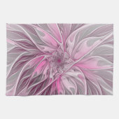 Fractal Pink Flower Dream, Floral Fantasy Pattern Theedoek (Horizontaal)