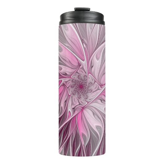 Fractal Pink Flower Dream, floral Fantasy Pattern Thermosbeker (Voorkant)