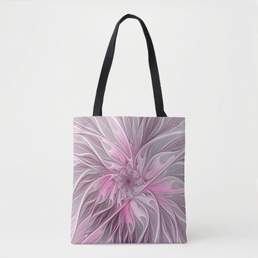 Fractal Pink Flower Dream, Floral Fantasy Pattern Tote Bag (Voorkant)