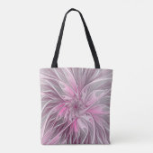 Fractal Pink Flower Dream, Floral Fantasy Pattern Tote Bag (Achterkant)