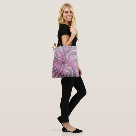 Fractal Pink Flower Dream, Floral Fantasy Pattern Tote Bag (Op model)