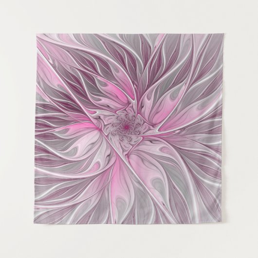Fractal Pink Flower Dream, Floral Fantasy Pattern Wandkleed (Voorkant (horizontaal))