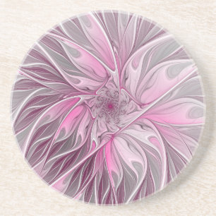 Fractal Pink Flower Dream, Floral Fantasy Pattern Zandsteen Onderzetter