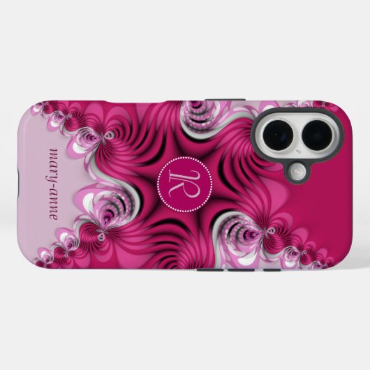 Fractal Pink Swirls Monogram Naam iPhone6 Case (Achterkant (horizontaal))