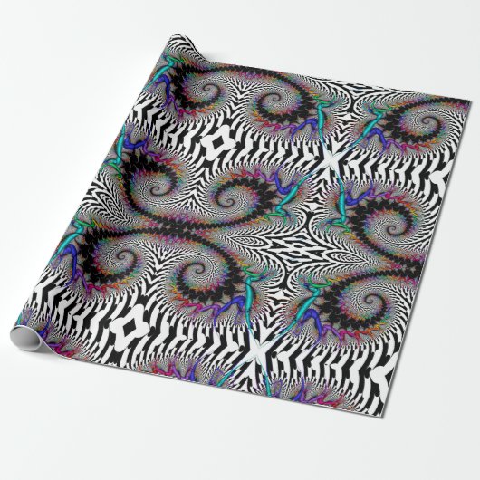 Fractal Rainbow Spiral Black White Abstract Cadeaupapier (Uitgerold)