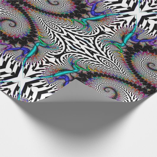 Fractal Rainbow Spiral Black White Abstract Cadeaupapier (Hoek)