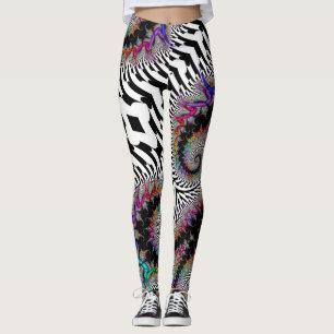 Fractal Rainbow Spiral Black White Abstract Leggings