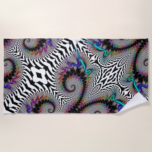 Fractal Rainbow Spiral Black White Abstract Strandlaken (Voorkant)