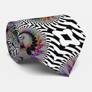 Fractal Rainbow Spiral Black White Abstract Stropdas
