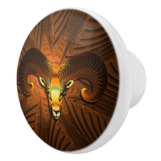 Fractal Ram's hoofd Keramische Knop (Rechts)