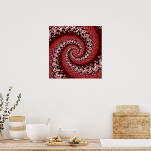 Fractal Red Double Spiral Poster (Keuken)