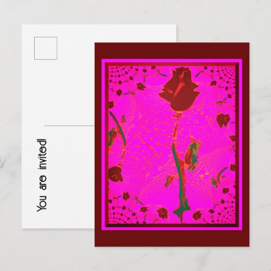 Fractal Red Rose Invitation Briefkaarten (Voorkant / Achterkant)