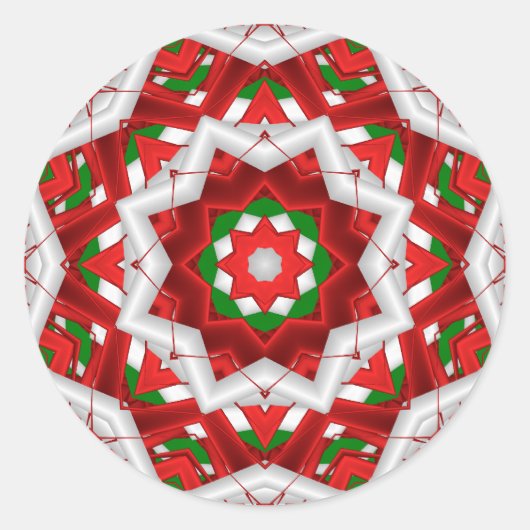 Fractal rood groen wit vakantie linten ronde sticker (Voorkant)