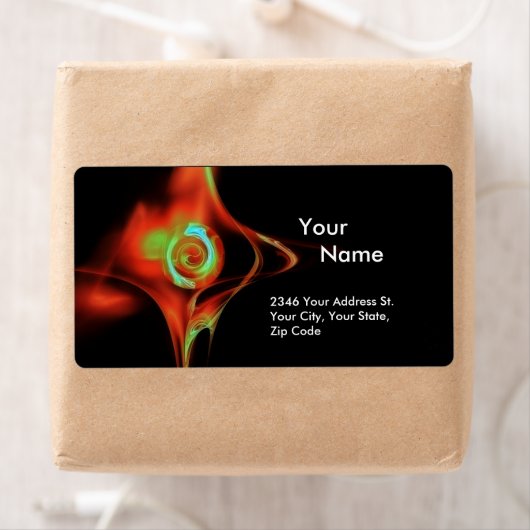 FRACTAL ROOS 1 Rood Groen Blauw Turquase Zwart Etiket (Insitu)