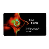 FRACTAL ROOS 1 Rood Groen Blauw Turquase Zwart Etiket (Voorkant)