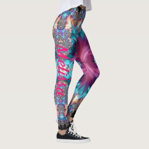 Fractal roze regenboog Aangepaste naam Leggings