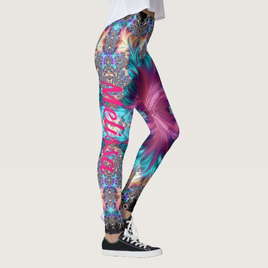 Fractal roze regenboog Aangepaste naam Leggings (Rechts)