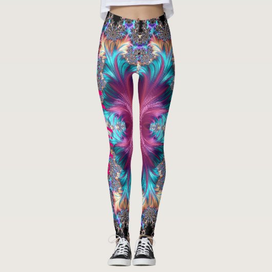 Fractal roze regenboog Aangepaste naam Leggings (Voorkant)
